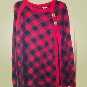 Crown & Ivy Red and Navy Poncho